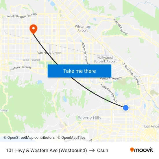 101 Hwy & Western Ave (Westbound) to Csun map