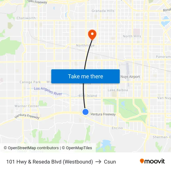 101 Hwy & Reseda Blvd (Westbound) to Csun map