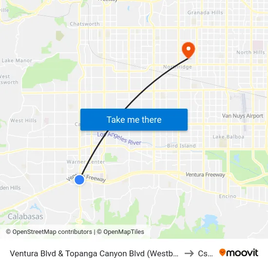 Ventura Blvd & Topanga Canyon Blvd (Westbound) to Csun map