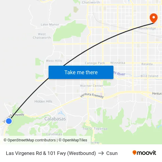Las Virgenes Rd & 101 Fwy (Westbound) to Csun map