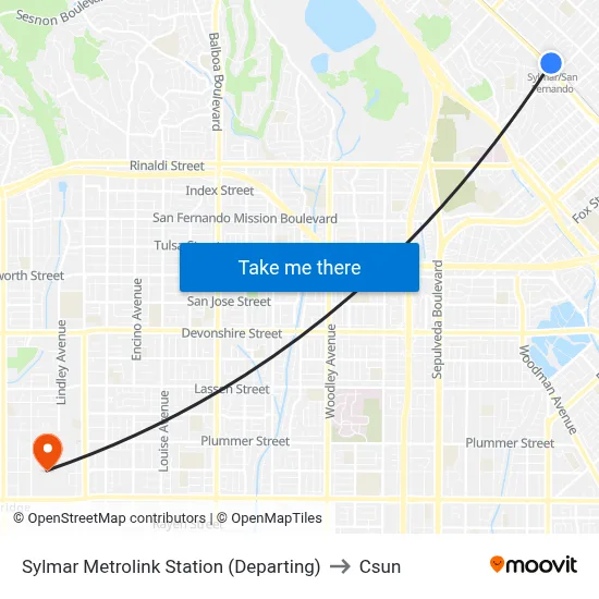 Sylmar Metrolink Station (Departing) to Csun map