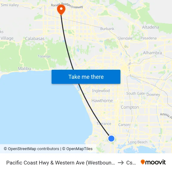 Pacific Coast Hwy & Western Ave (Westbound) to Csun map