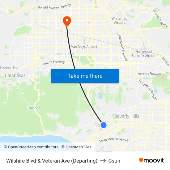 Wilshire Blvd & Veteran Ave (Departing) to Csun map