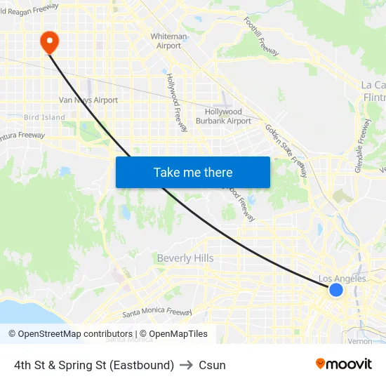4th St & Spring St (Eastbound) to Csun map