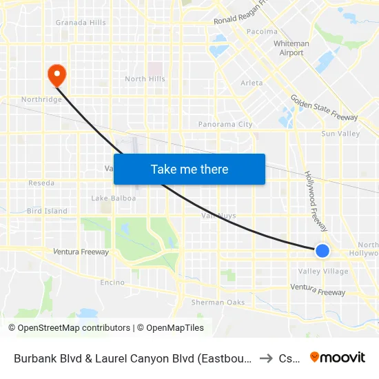 Burbank Blvd & Laurel Canyon Blvd (Eastbound) to Csun map