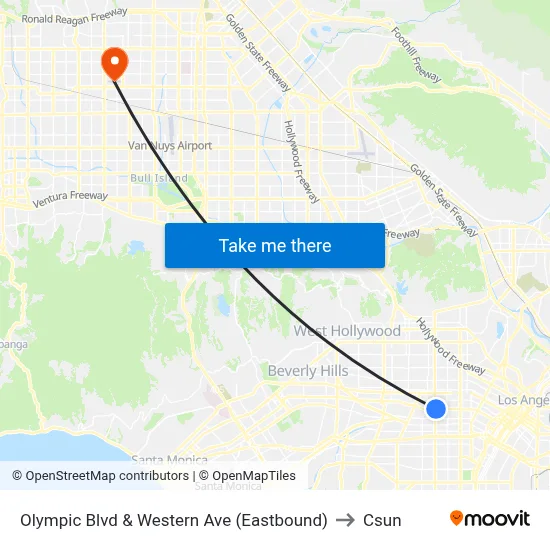 Olympic Blvd & Western Ave (Eastbound) to Csun map