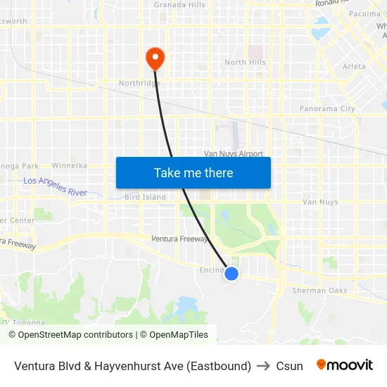 Ventura Blvd & Hayvenhurst Ave (Eastbound) to Csun map