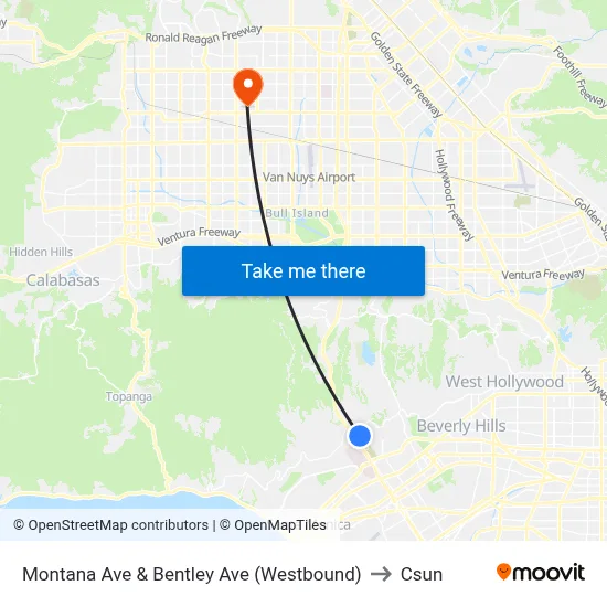 Montana Ave & Bentley Ave (Westbound) to Csun map