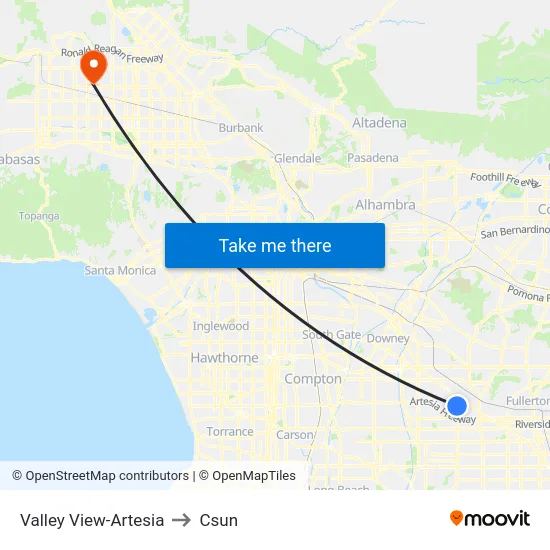 Valley View-Artesia to Csun map