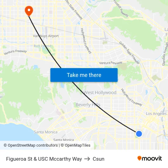 Figueroa St & USC Mccarthy Way to Csun map