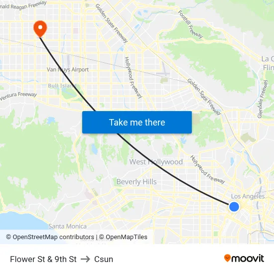 Flower St & 9th St to Csun map