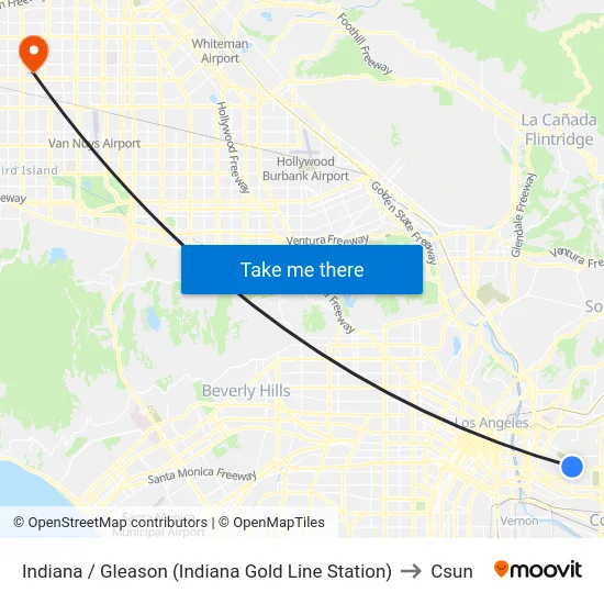 Indiana / Gleason (Indiana Gold Line Station) to Csun map