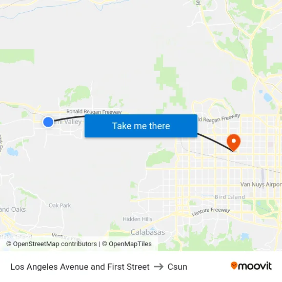 Los Angeles Avenue and First Street to Csun map