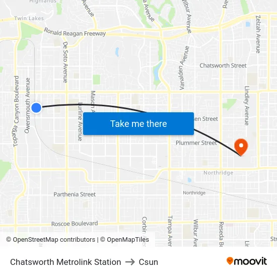Chatsworth Metrolink Station to Csun map