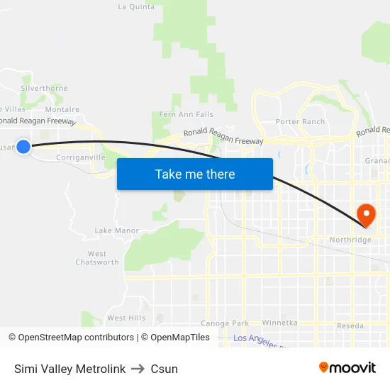 Simi Valley Metrolink to Csun map