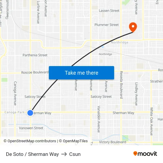 De Soto / Sherman Way to Csun map