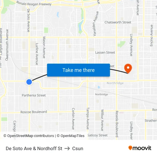 De Soto Ave & Nordhoff St to Csun map