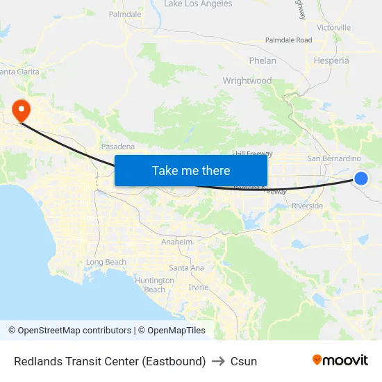 Redlands Transit Center (Eastbound) to Csun map