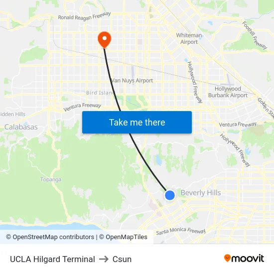 UCLA Hilgard Terminal to Csun map