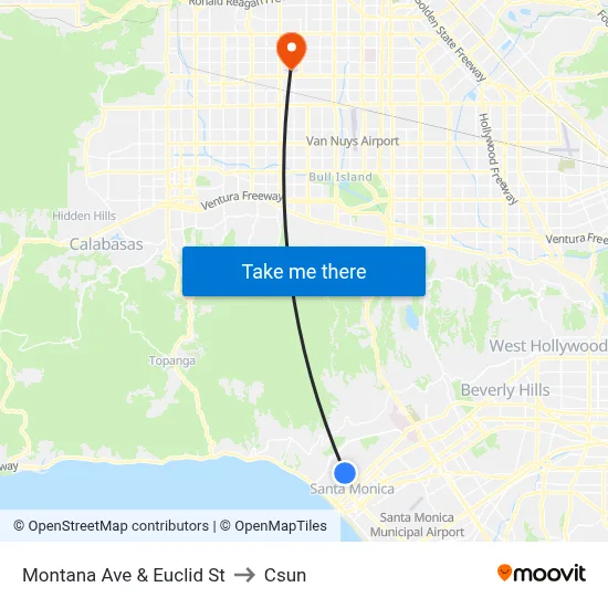 Montana Ave & Euclid St to Csun map
