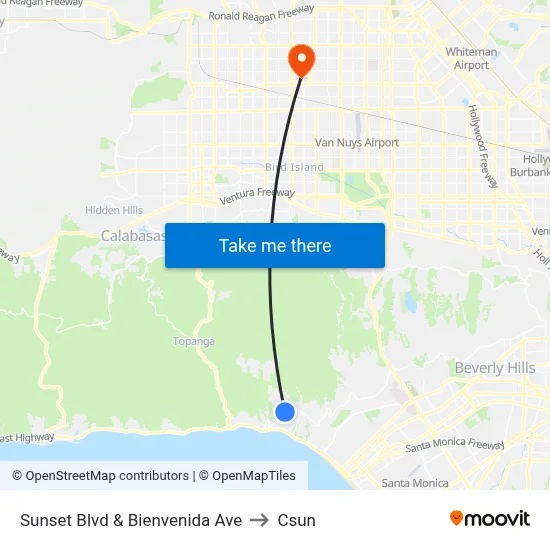 Sunset Blvd & Bienvenida Ave to Csun map