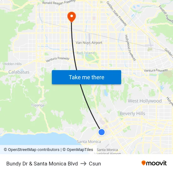 Bundy Dr & Santa Monica Blvd to Csun map