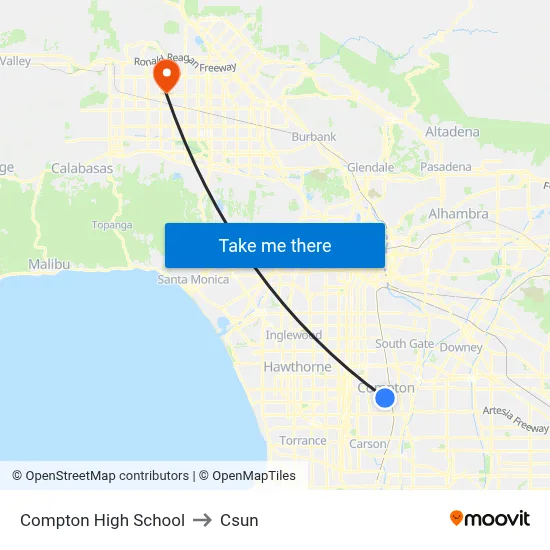 Compton High School to Csun map
