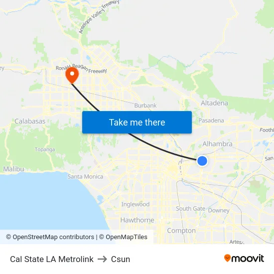 Cal State LA Metrolink to Csun map