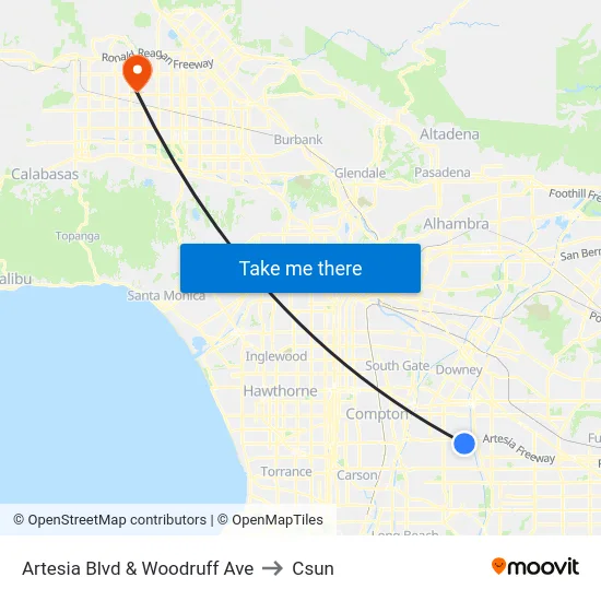 Artesia Blvd & Woodruff Ave to Csun map