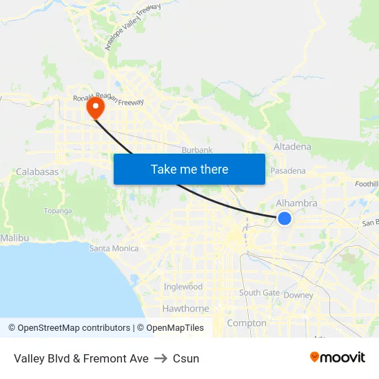 Valley Blvd & Fremont Ave to Csun map