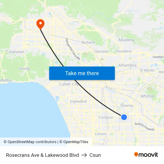 Rosecrans Ave & Lakewood Blvd to Csun map
