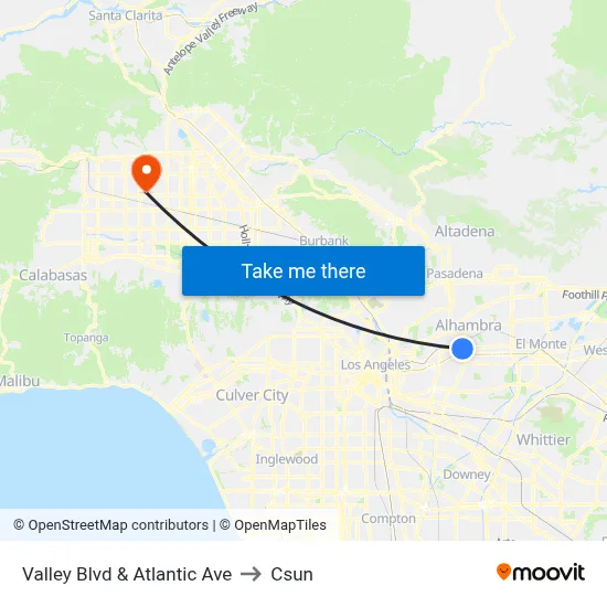 Valley Blvd & Atlantic Ave to Csun map
