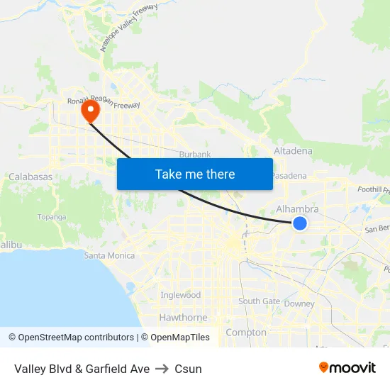 Valley Blvd & Garfield Ave to Csun map