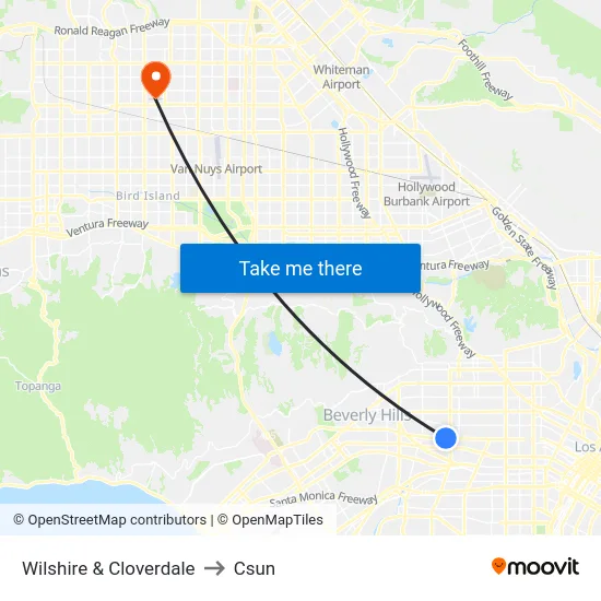 Wilshire & Cloverdale to Csun map