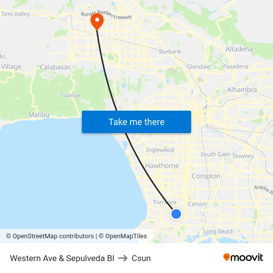 Western Ave & Sepulveda Bl to Csun map