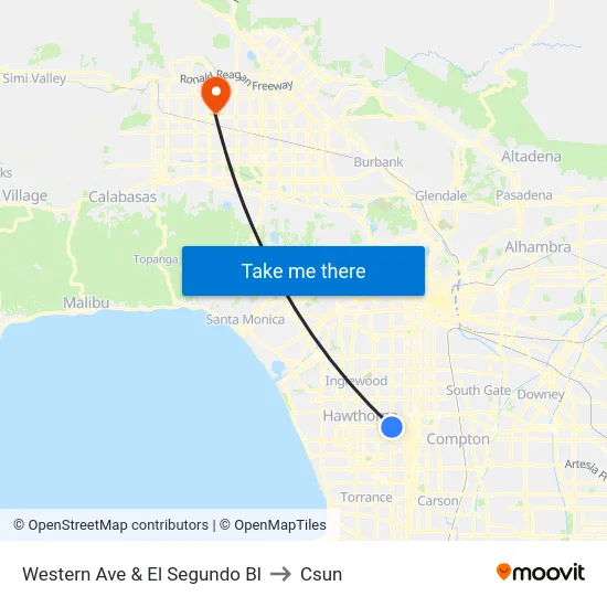 Western Ave & El Segundo Bl to Csun map