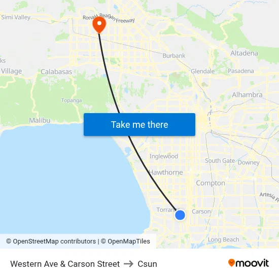 Western Ave & Carson Street to Csun map
