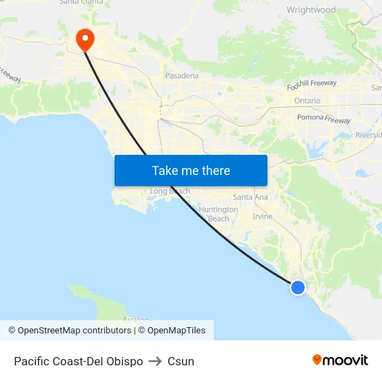 Pacific Coast-Del Obispo to Csun map