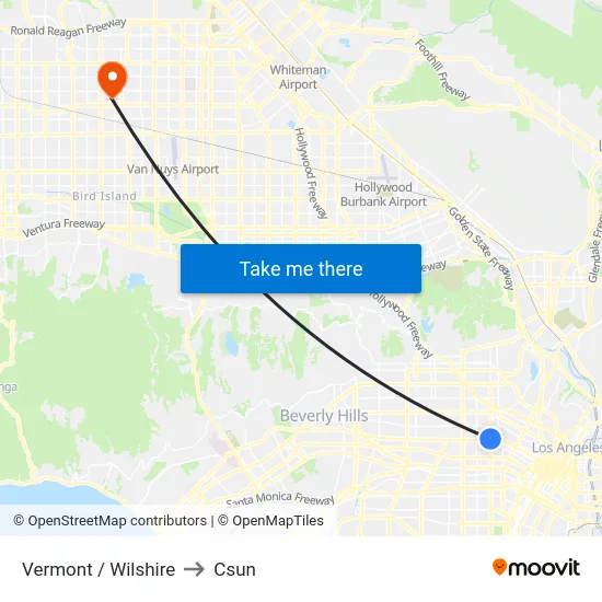 Vermont / Wilshire to Csun map