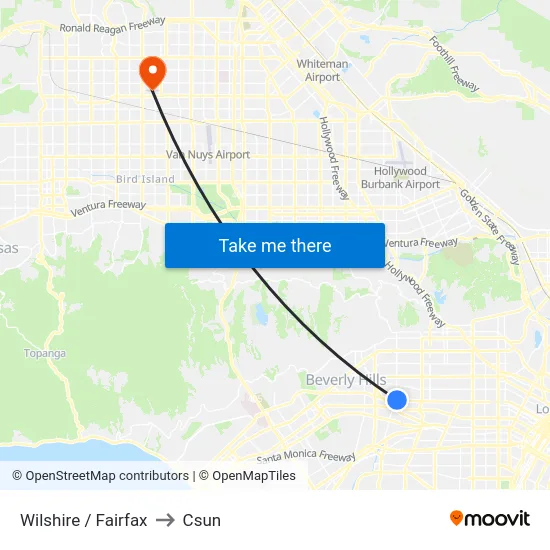 Wilshire / Fairfax to Csun map