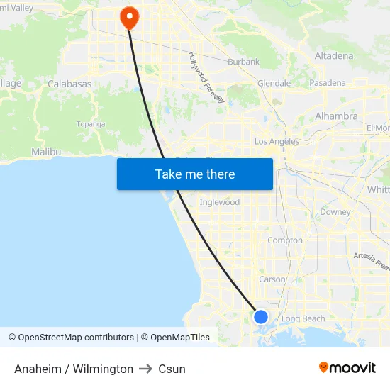 Anaheim / Wilmington to Csun map