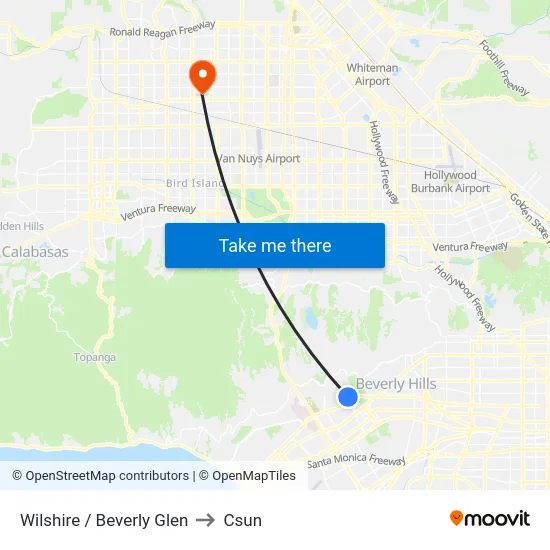 Wilshire / Beverly Glen to Csun map