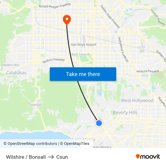 Wilshire / Bonsall to Csun map