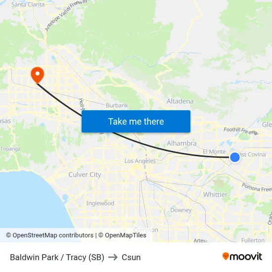 Baldwin Park / Tracy (SB) to Csun map