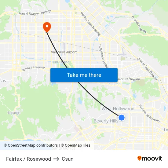 Fairfax / Rosewood to Csun map