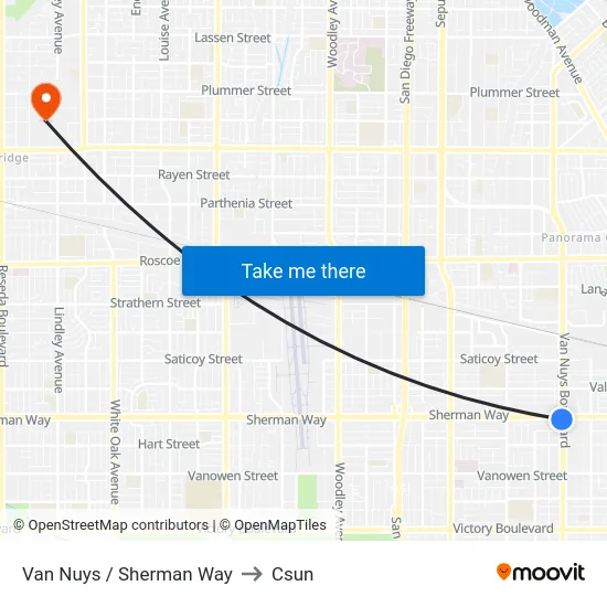 Van Nuys / Sherman Way to Csun map