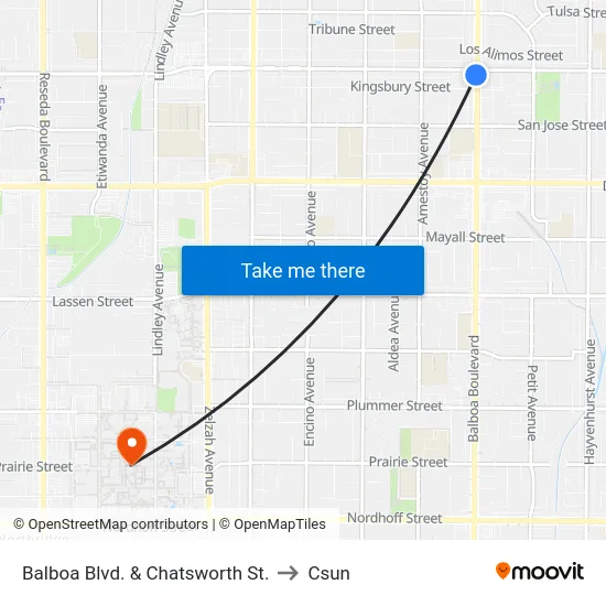 Balboa Blvd. & Chatsworth St. to Csun map