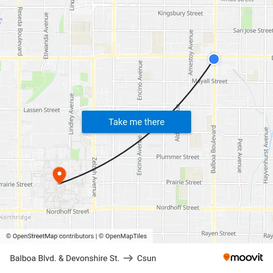 Balboa Blvd. & Devonshire St. to Csun map
