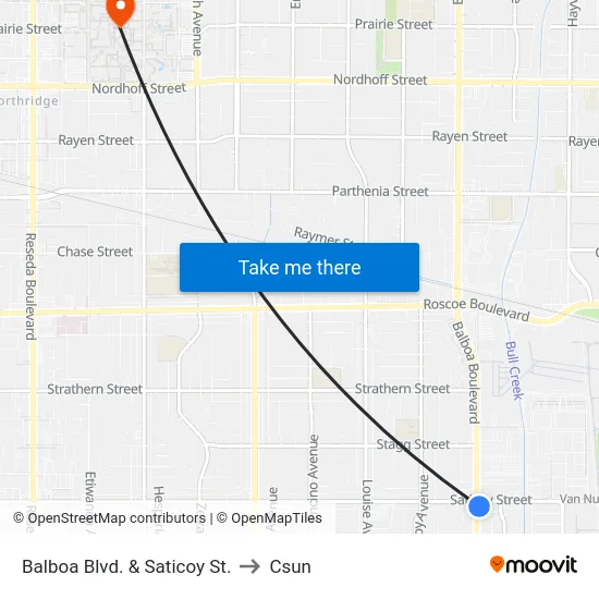 Balboa Blvd. & Saticoy St. to Csun map