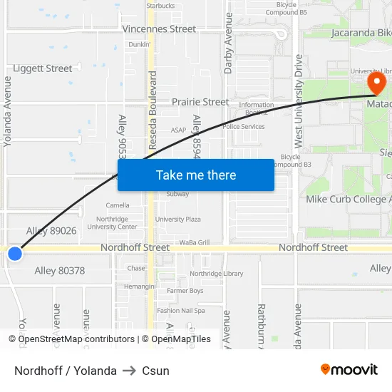 Nordhoff / Yolanda to Csun map